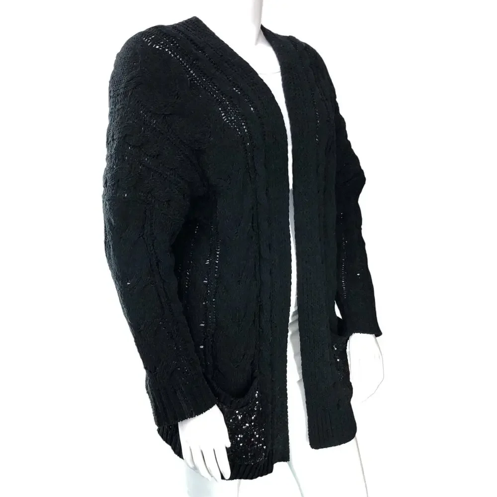 Loyd/Ford Womens Size M Sweater Chunky Knit Black Pure Rayon Sequins Pockets